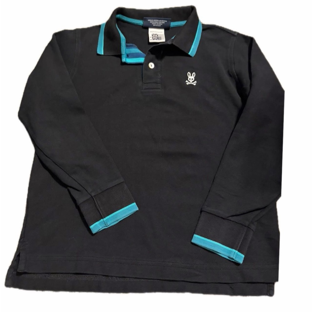 Psycho bunny boys medium 10-12 long sleeve black polo shirt
